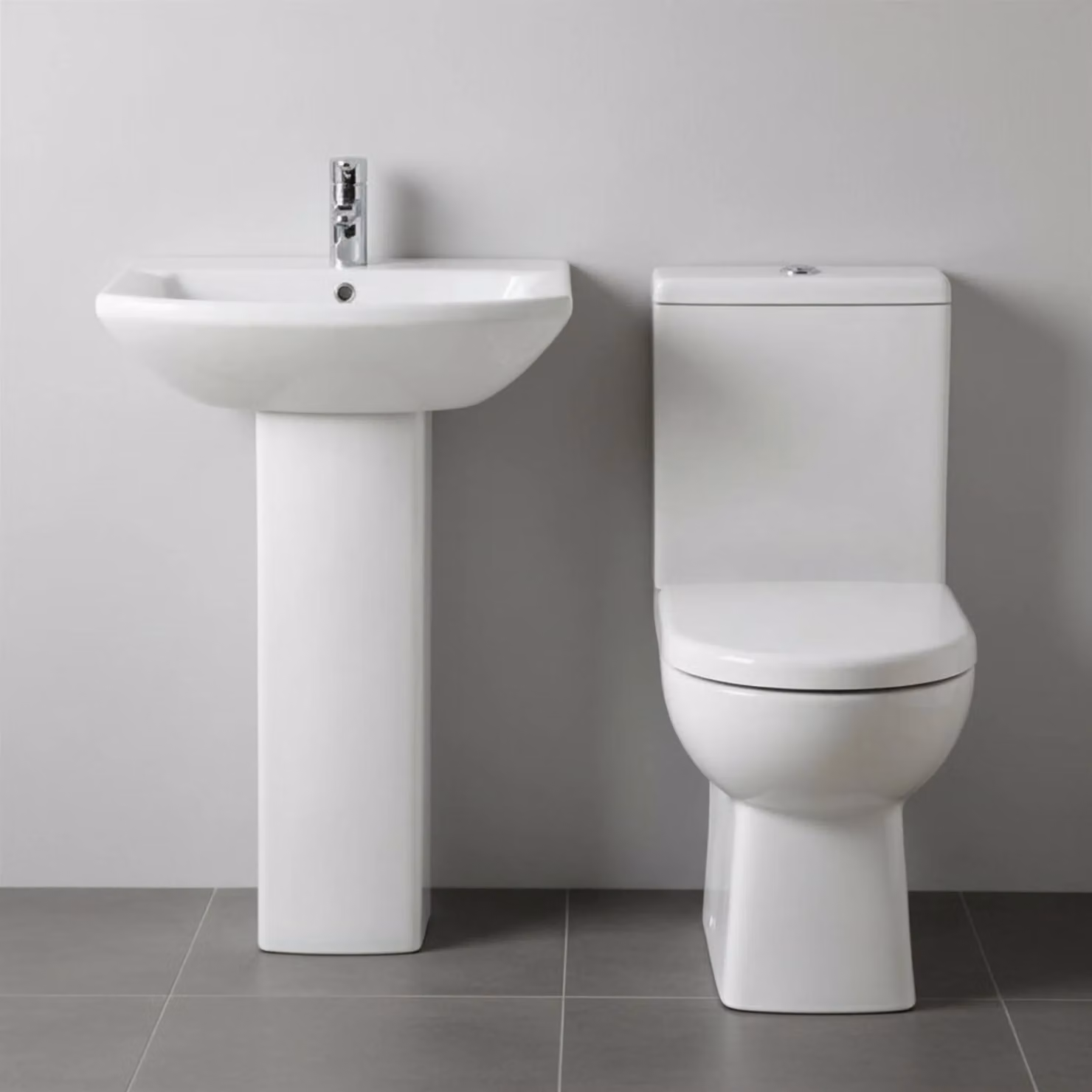 Balterley Destin Suite White Ceramic Toilet with Soft-Close Seat and 600mm Basin Pedestal – 2