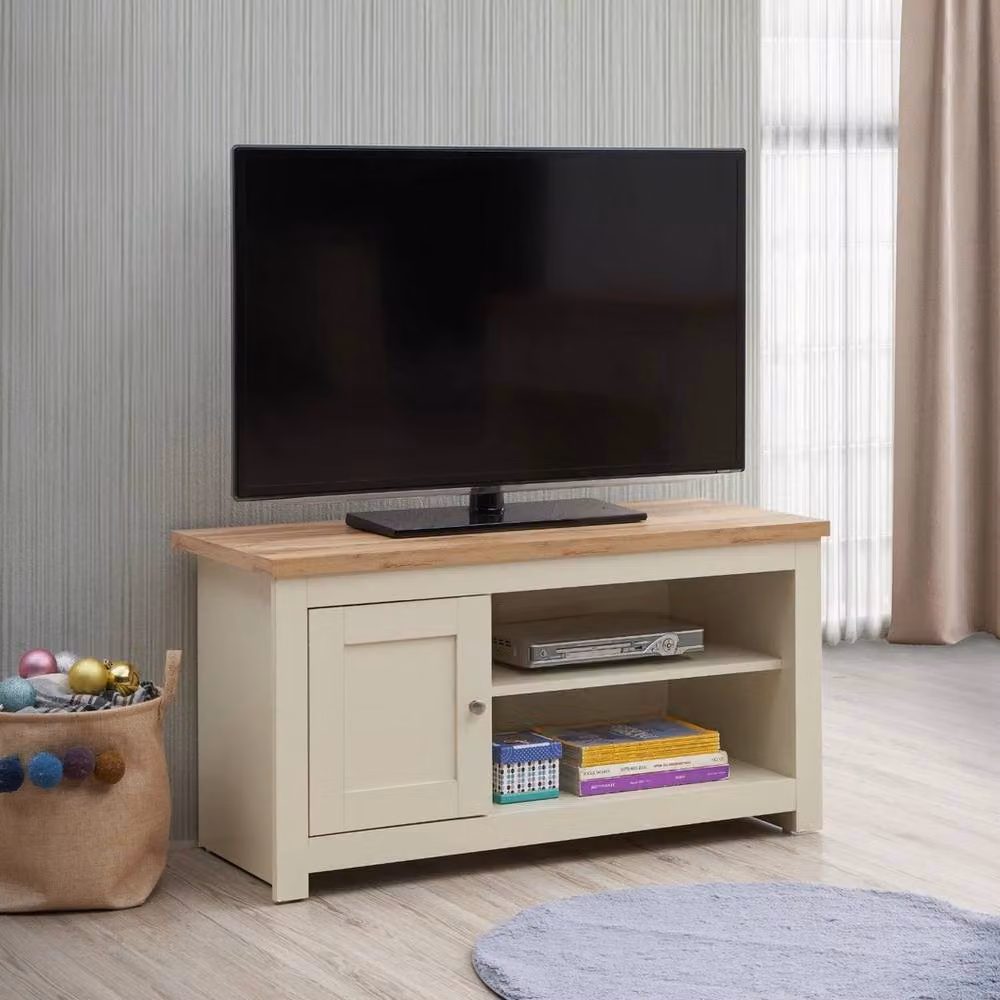 EONLION Modern Beige MDF and Wood TV Unit with Media Compartments, Width: 100 cm – 3