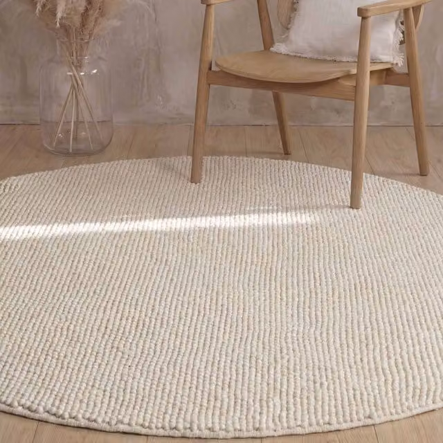 Richmond Diana Round Woven Woolen Rug in Natural White and Beige