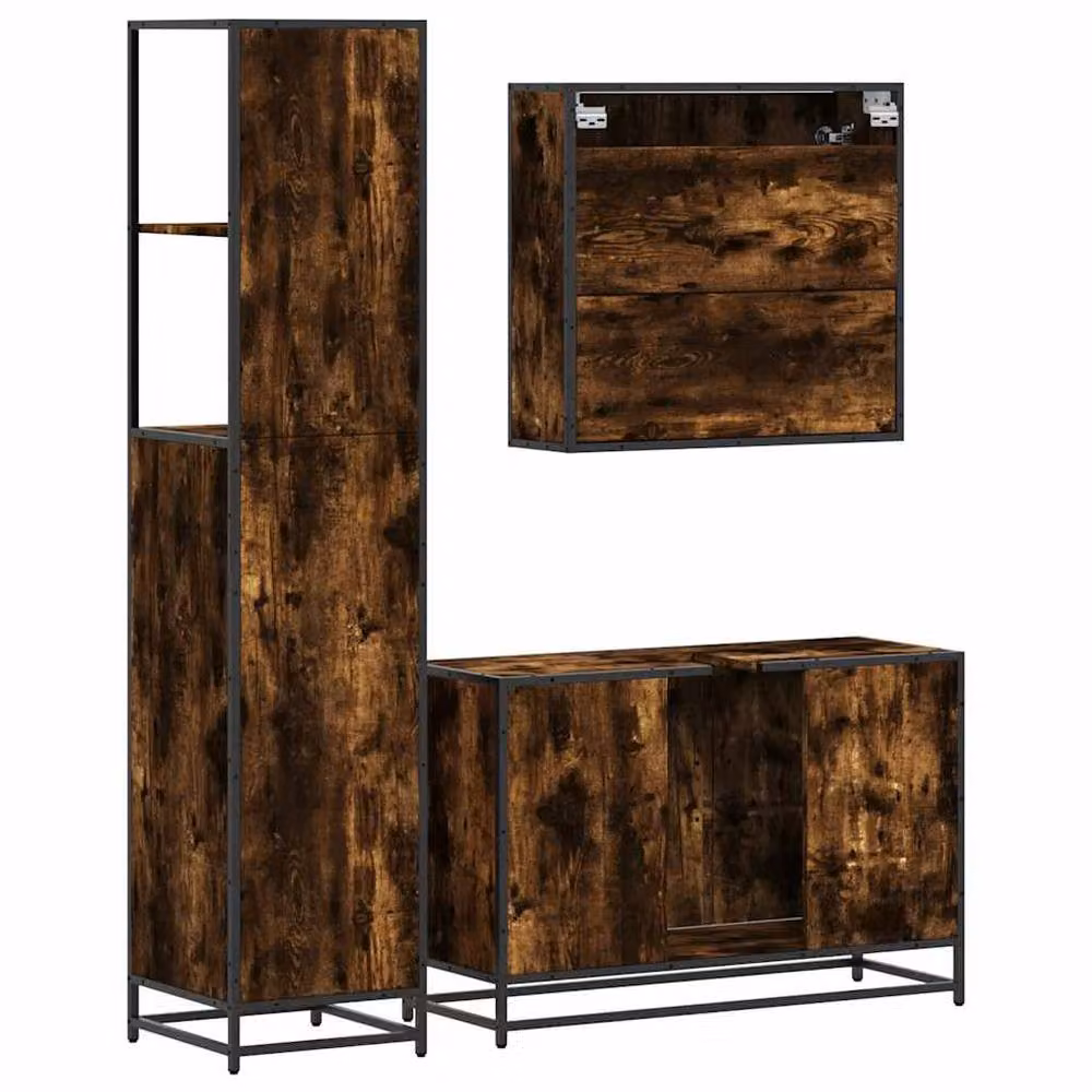 Berkfield Home 3 Piece Industrial Bathroom Furniture Set in Smoked Oak Brown – 4