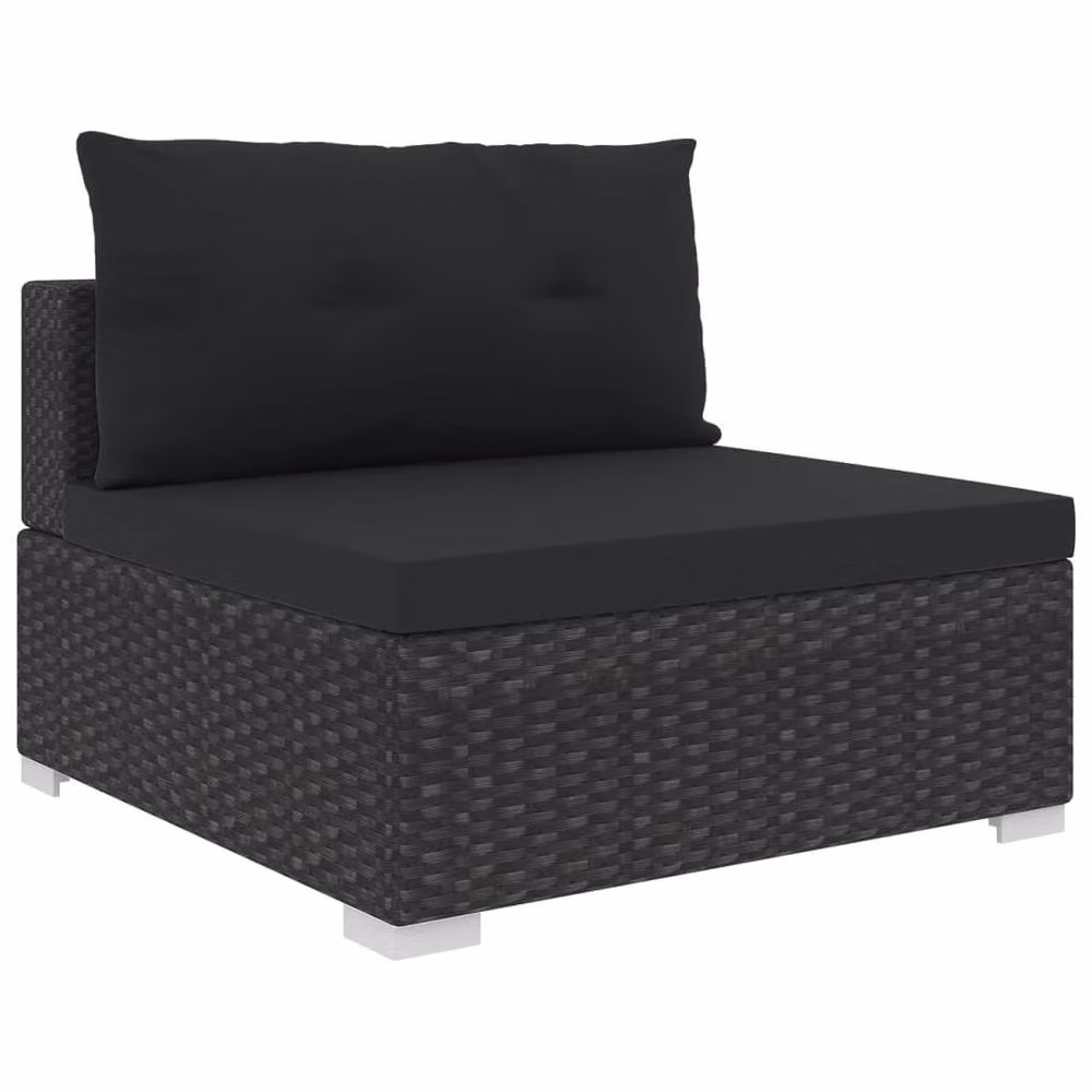 Berkfield Home 6 Piece Black Poly Rattan Garden Lounge Set with Cushions and Ottoman – 4