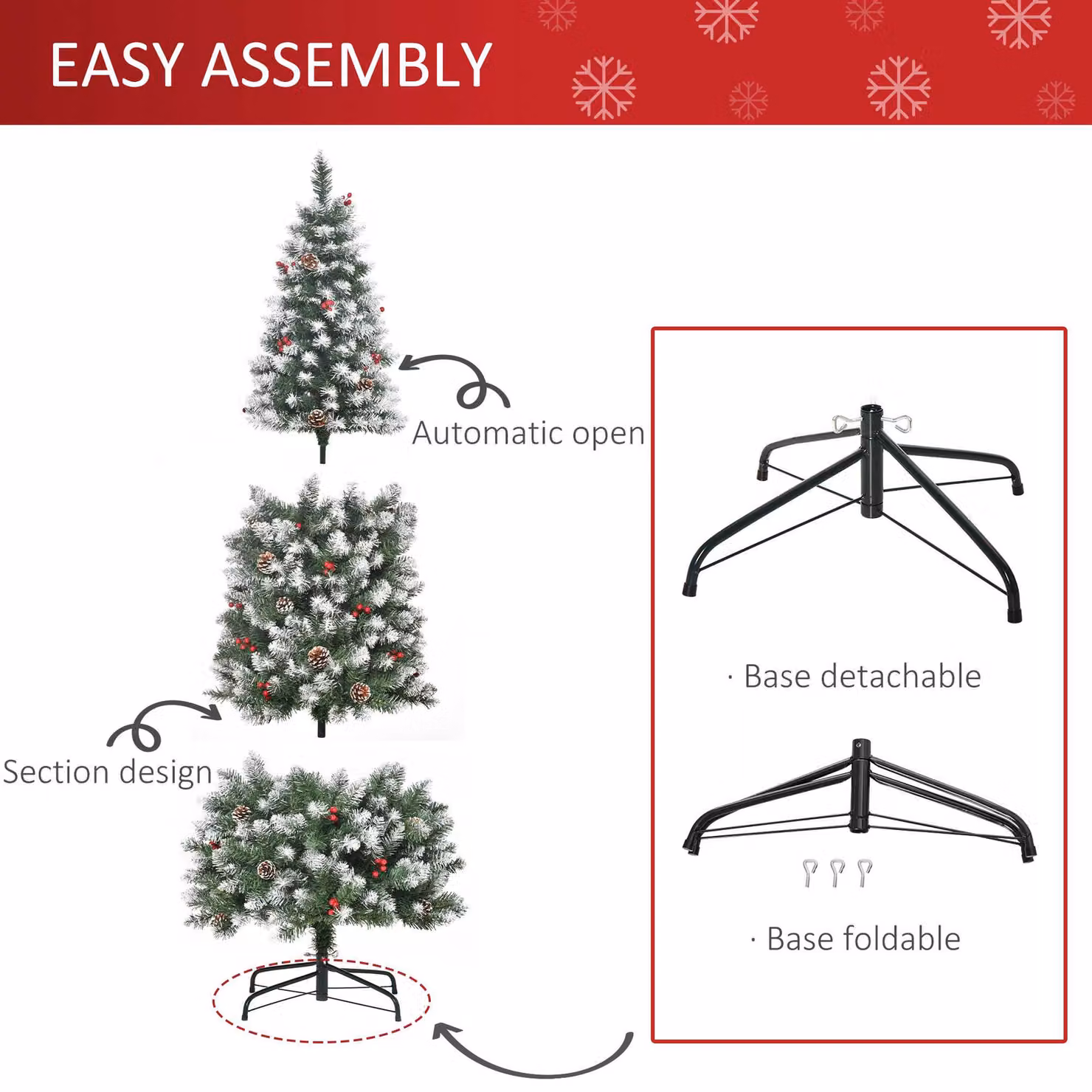 HOMCOM 6ft Prelit Green Christmas Pencil Tree with Red Berries and Pinecones – 4