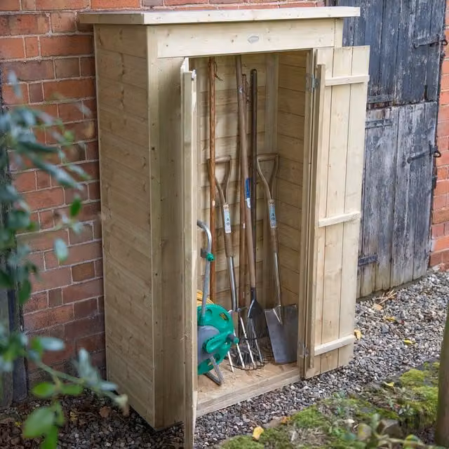 Forest Shiplap Tall Pent Garden Store with Double Doors in Brown Wood