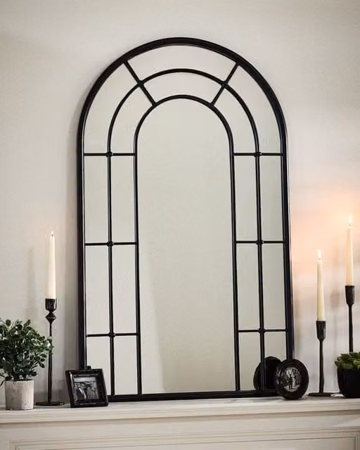 Dibor Classic Black Tall Rounded Decorative Arch Wall Mirror, H 107 cm x W 65 cm – 1