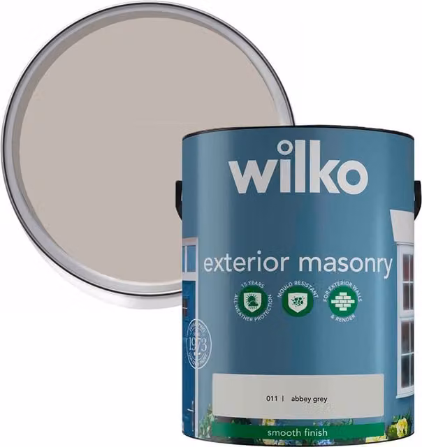 wilko Smooth Finish Exterior Masonry Paint, Abbey Grey, 5 l