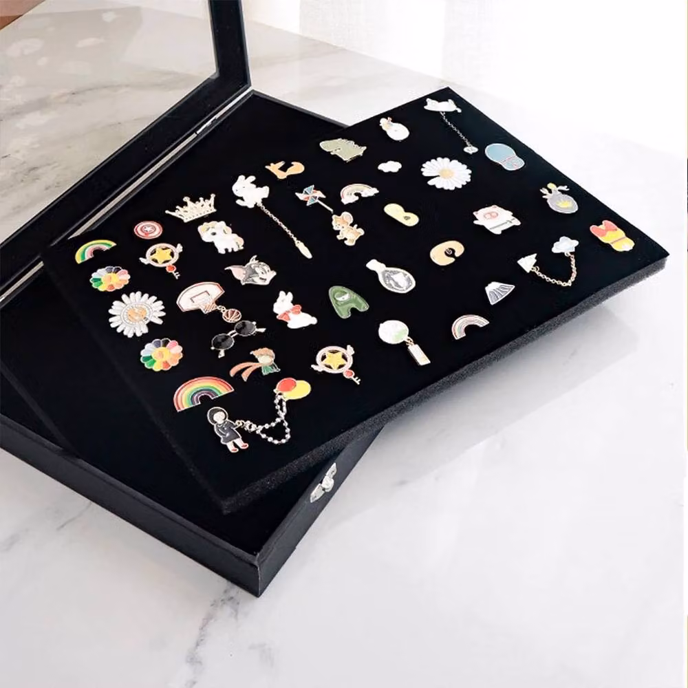 Ventryn Black Pin Display Case Shadow Box for Badge and Medal Storage with Glass and Metal Lid, W: 35 cm, H: 24 cm – 3