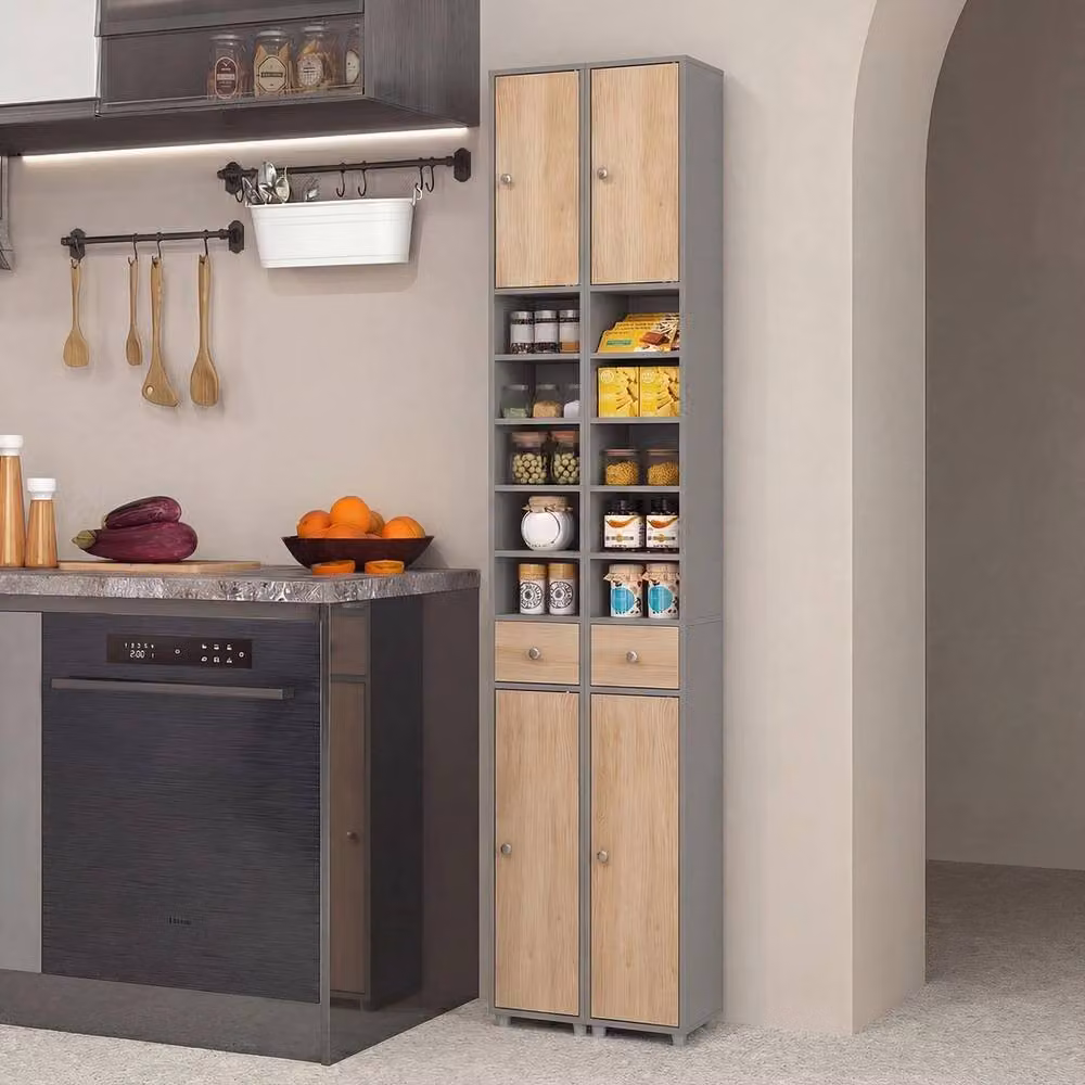 Havendro Tall Slim Grey Bathroom Cabinet with 2 Hinged Doors and 5 Internal Shelves, Height: 180 cm – 3