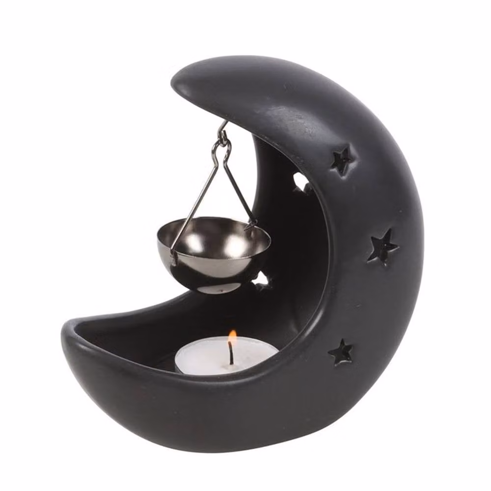 Uniqueful Black Ceramic Crescent Moon Hanging Tealight Oil Burner – 3