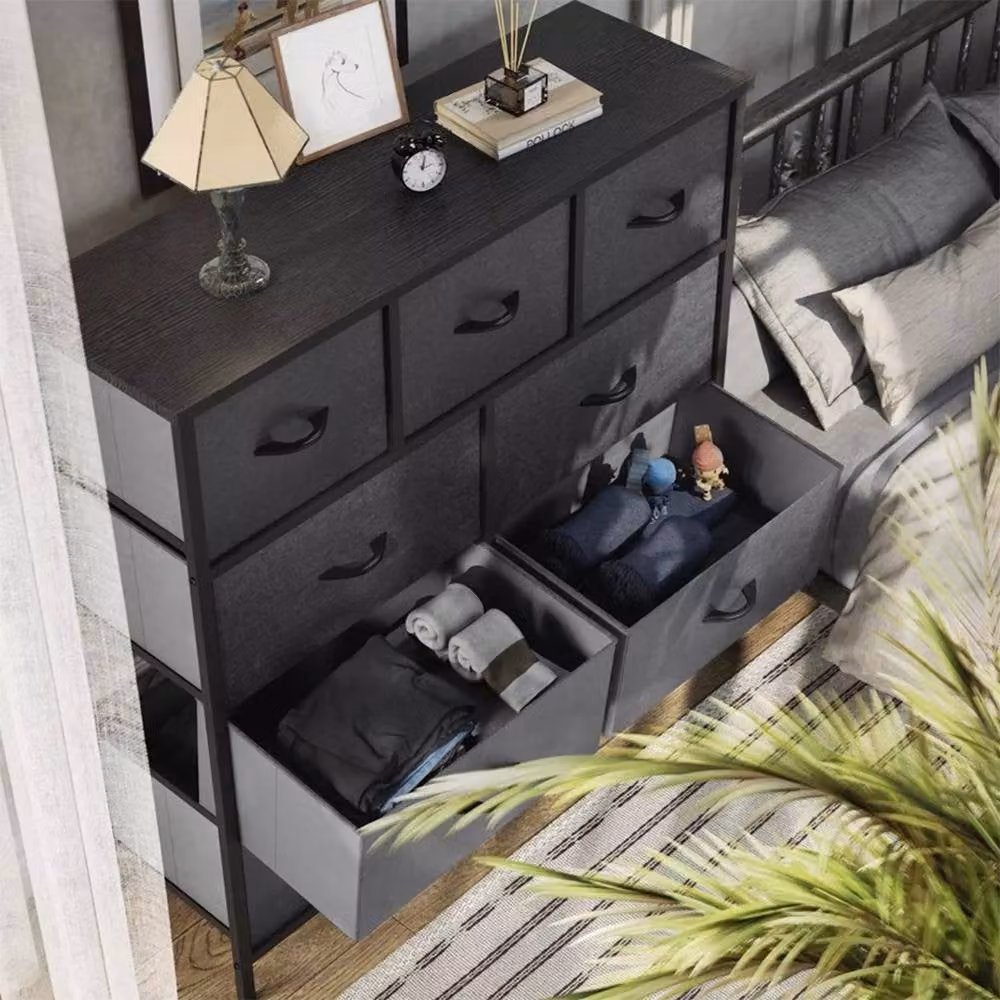 KORVIXA 9 Drawer Fabric Bedside Chest in Dark Grey – 3