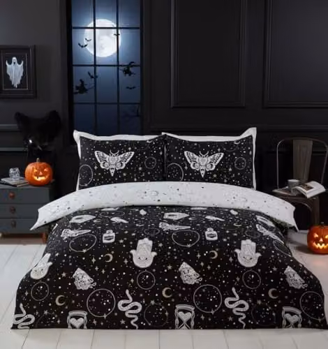 Rapport Home Gothic Magick Duvet Cover Set, Black Skull Moon and Stars Bedding with 2 Pillowcases, W/D/H: 220 x 230 cm – 1