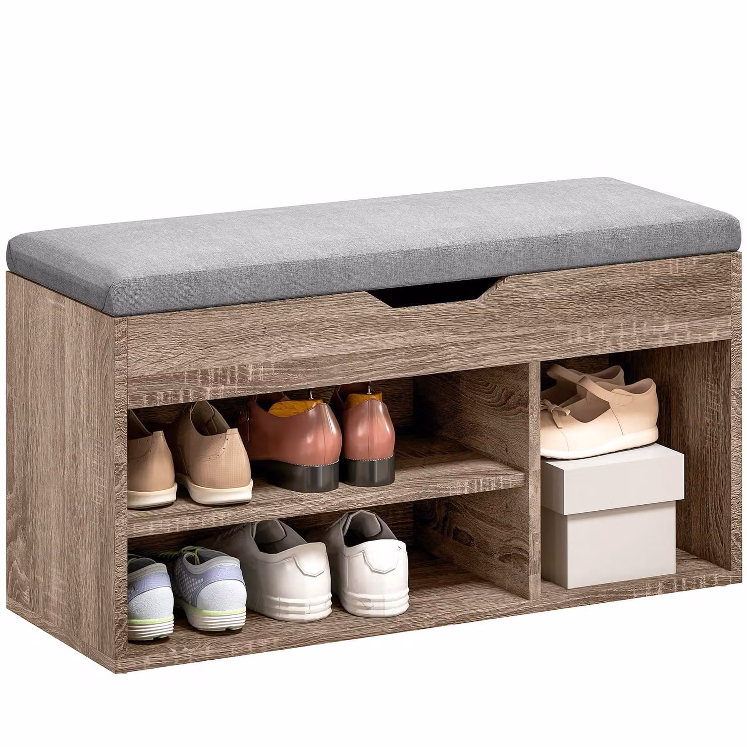 HOMCOM Grey Modern Sit-On Shoe Storage Unit with Hidden Compartment – 2