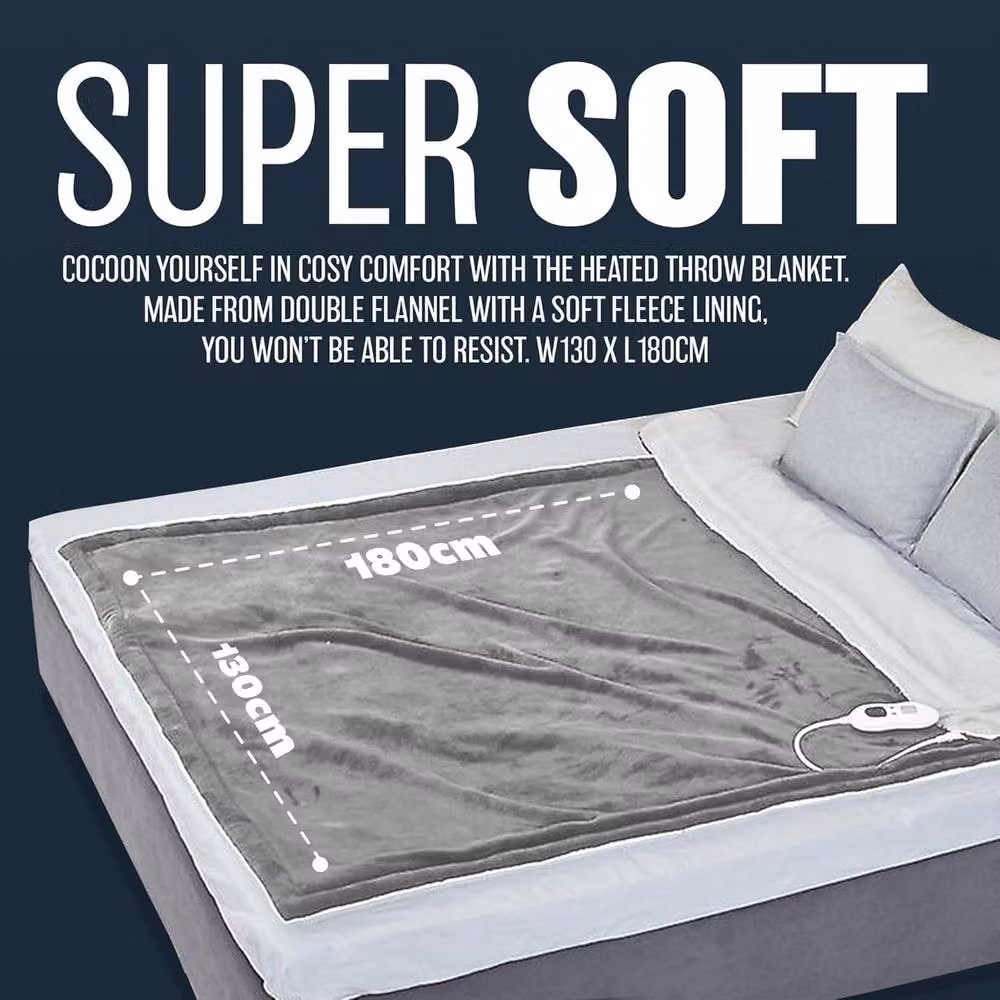 BARGAINS-GALORE Extra Large Plush Electric Heated Blanket Throw in Dark Grey, W: 130 cm, L: 180 cm – 8