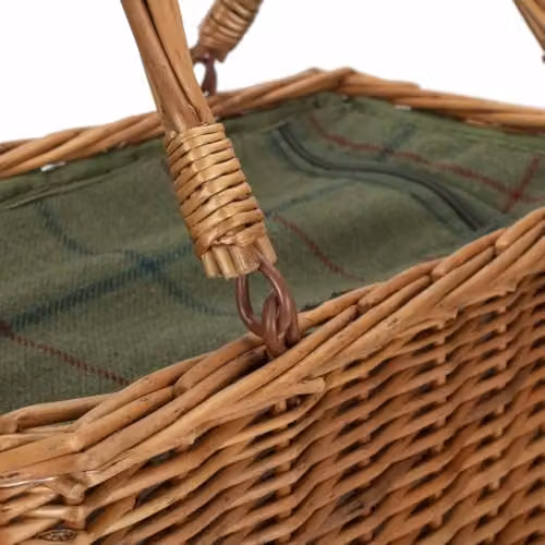 Red Hamper Rectangular Wicker Cooler Basket with Green Tweed Lining in Red, Green and Brown – 2