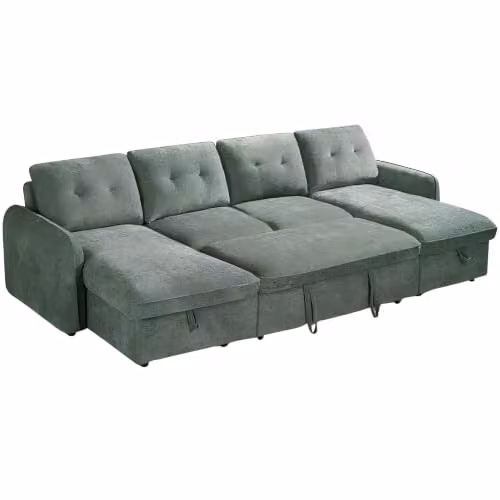 Beehive Furniture Marlowe U-Shaped Corner Sofa Bed in Green Fabric