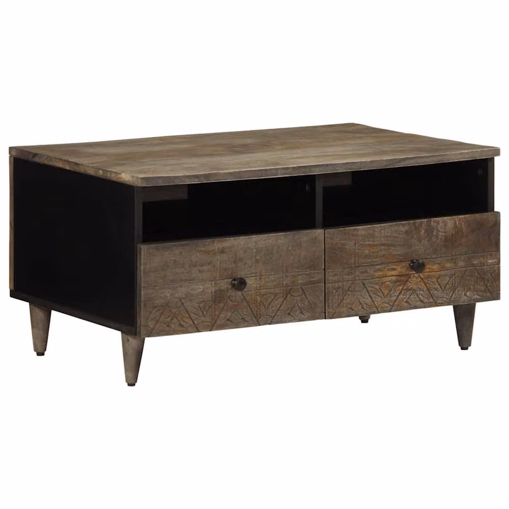 Berkfield Home Beautiful Coffee Table in Light Grey Solid Mango Wood W/D/H: 80 x 54 x 40 cm – 2