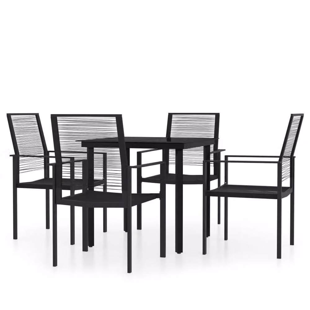 Berkfield Home Decorative 5 Piece Black Garden Dining Set with Glass and Rattan Details – 2