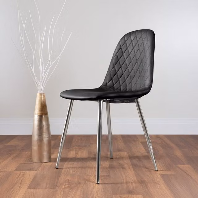 FurnitureboxUK Set of 2 Corona Black Faux Leather Dining Chairs with Silver Legs – 1