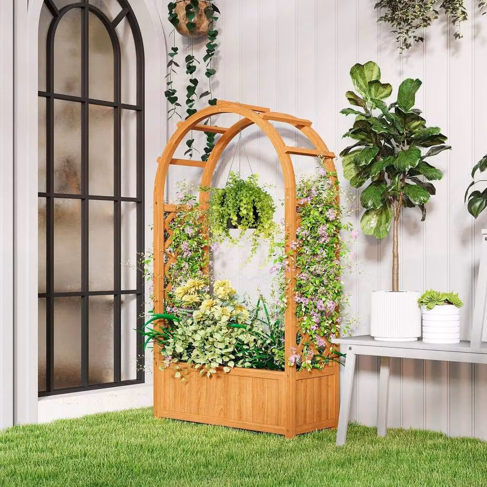 KORVIXA Brown Wooden Raised Garden Bed with Trellis for Climbers, W/D/H: 145 x 83 x 36 cm – 5