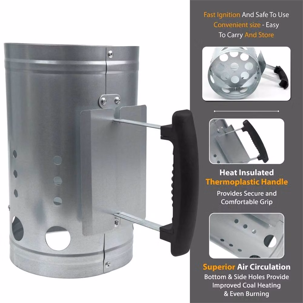 SPETLEK Silver Charcoal Chimney Starter BBQ Burner and Lighter Kit made of Galvanised Steel – 5