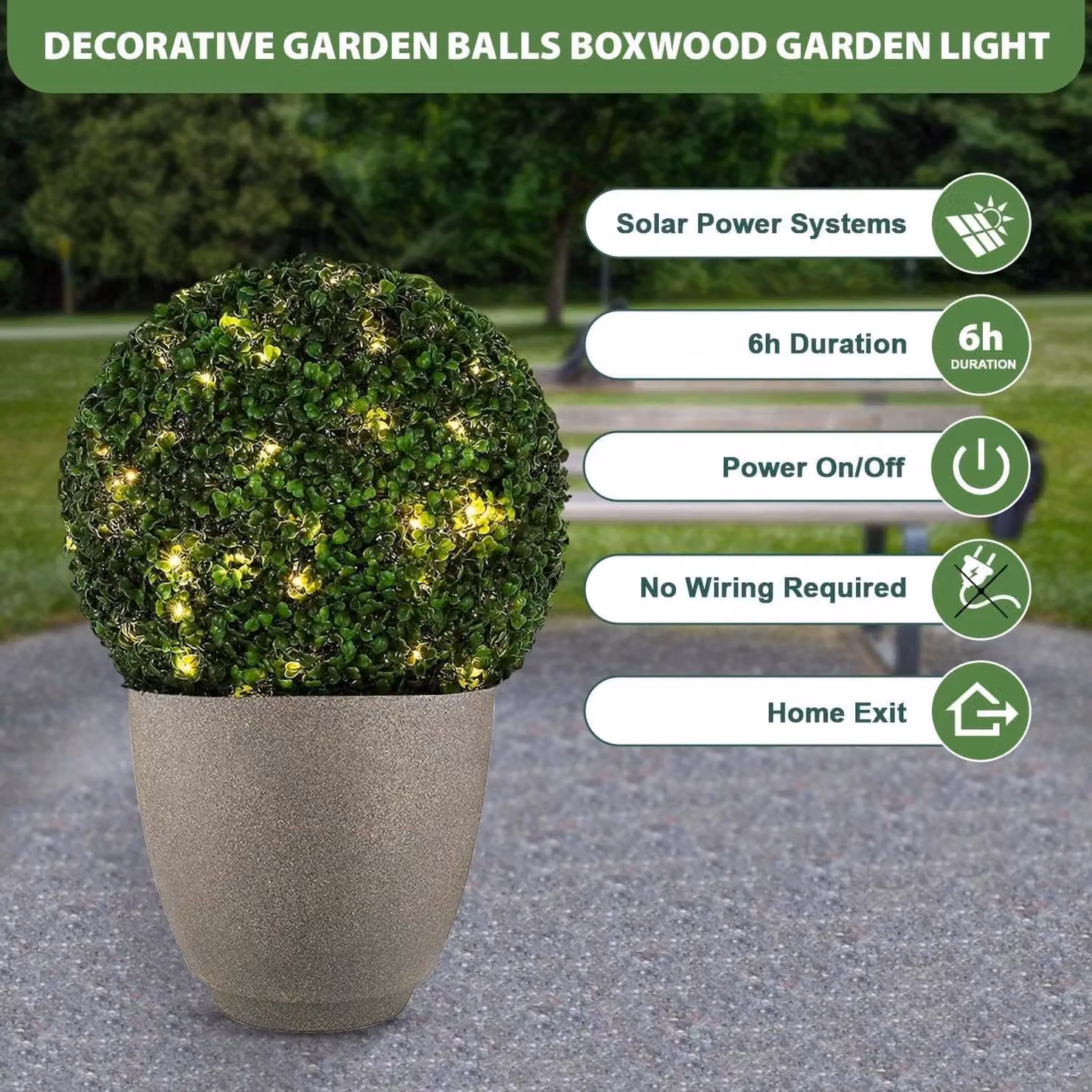MANTRARAJ Solar Powered 20 LED Flower Lights Topiary Ball Garden Decoration, Green, Diameter: 28 cm – 4