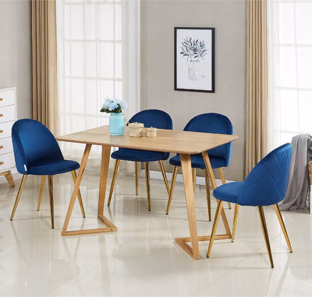 Life Interiors Lucia Dallas Dining Set with Rectangular Table and 4 Blue Chairs