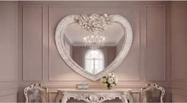 BIZNEST Heart Crackle Wall Mirror with Gold Frame, W: 85 cm, H: 80 cm