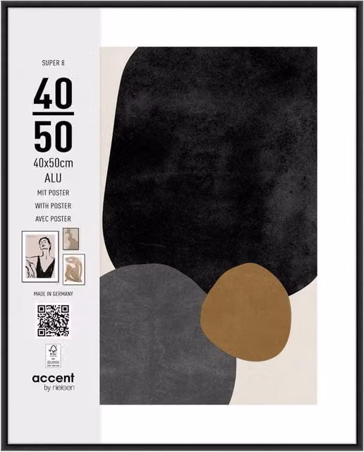 Nielsen Design Super 8 Aluminium Picture Frame with Modern Abstract Geometric Art Print, Black, W: 40 cm, H: 50 cm