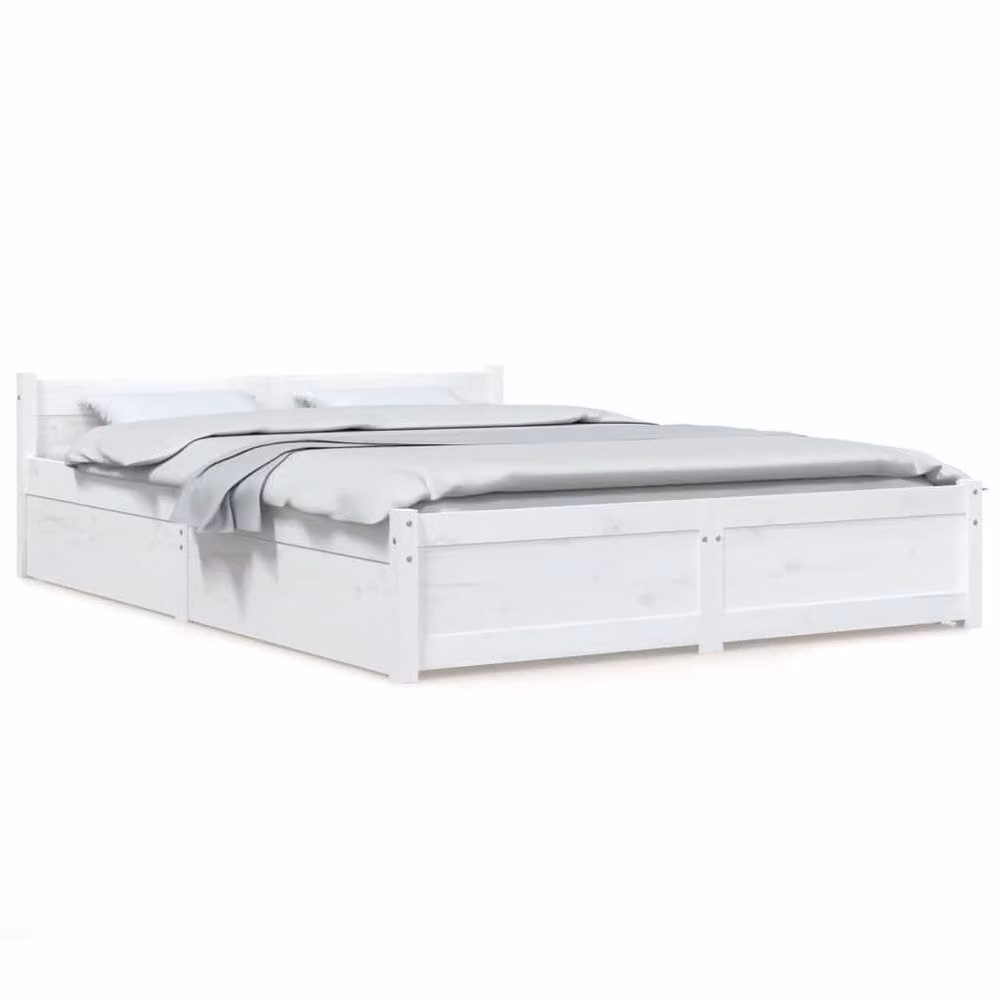 Berkfield Home Modern White Solid Wood Bed Frame with Drawers W/D/H: 140 x 190 cm – 2