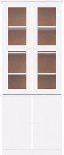 Berkfield Home ALTA Glass Display Cabinet in White Solid Wood Pine, W/D/H: 77 x 35 x 186.5 cm