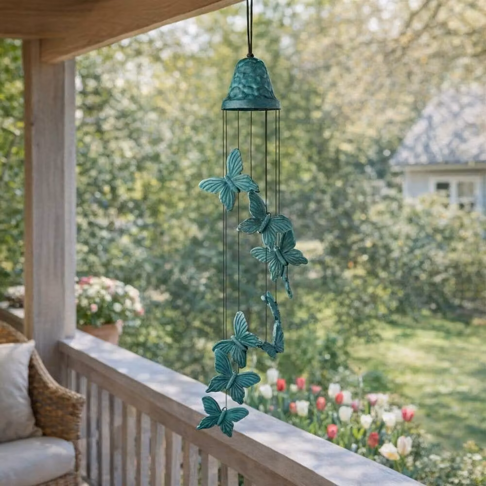 Woodstock Chimes Butterfly Wind Chime in Verdigris, Petrol and Brass Metal – 4
