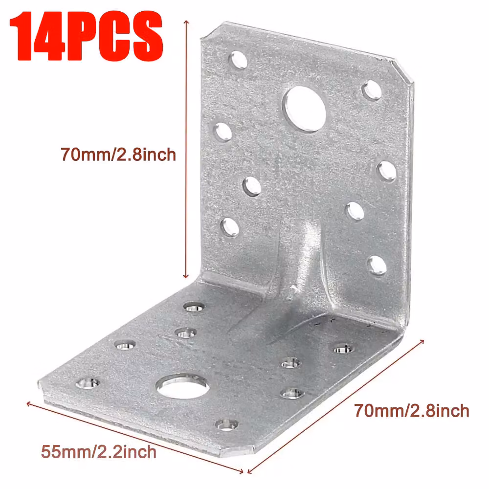 VOGREX 14-Piece Heavy Duty Galvanised Steel 90 Degree Angle Corner Brackets in Silver – 2