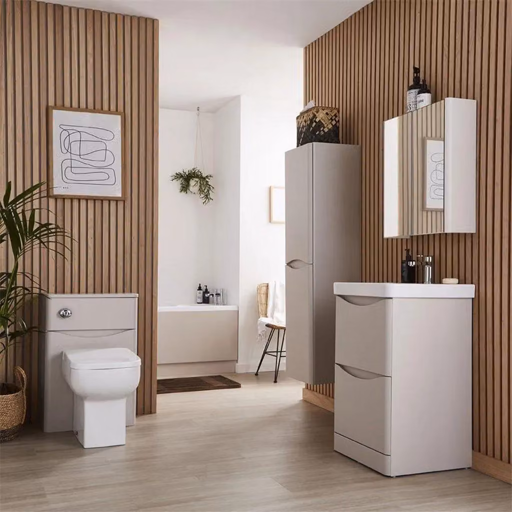 Clifton Wall Hung 2 Door Tall Storage Unit in Matt Grey, W/D/H: 35 x 33 x 140 cm – 2