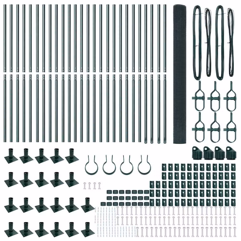 Berkfield Home Green Powder-Coated Steel Welded Wire Fence with 13 Flanged Posts, 1.4 x 50 m – 4