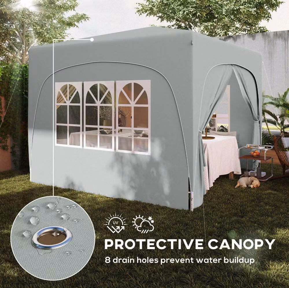 STILVORA Pop-Up Gazebo with Windows and Adjustable Height, Grey, W: 300 cm, D: 300 cm, H: 253 cm – 7