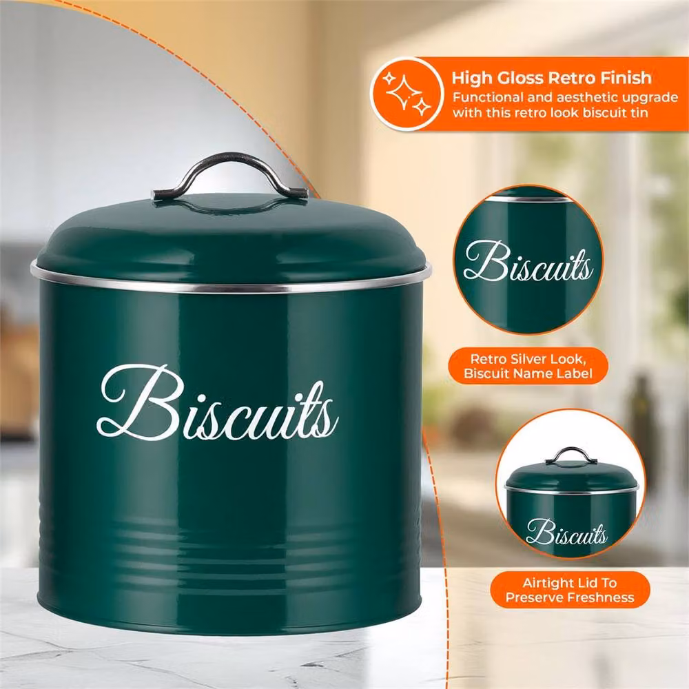 SPETLEK 5 Piece Green Metal Airtight Canister Set for Tea, Coffee and Biscuits – 2