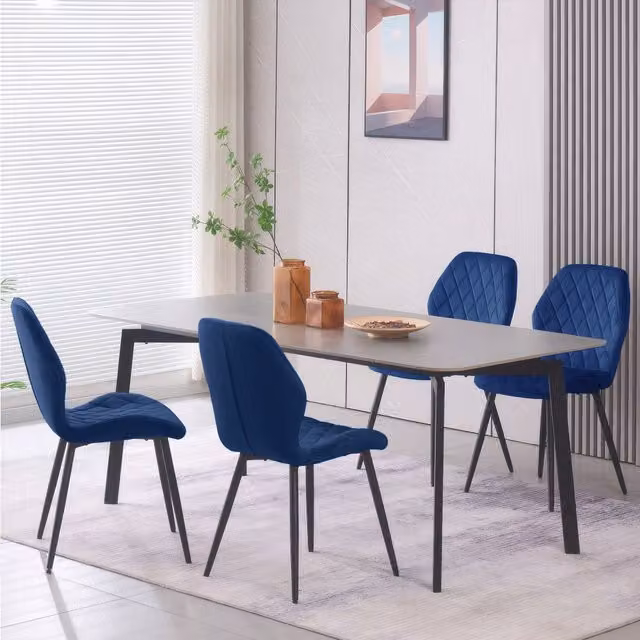 SONARA Modern Velvet Dining Chairs Set of 4 with Ergonomic Curved Backrest in Blue