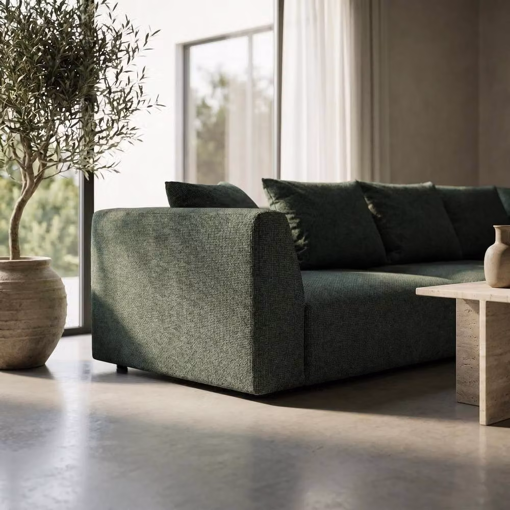 Abakus Direct Tokyo 5 Seater Upholstered Sofa in Grey and Green Brushed Tweed Fabric – 2