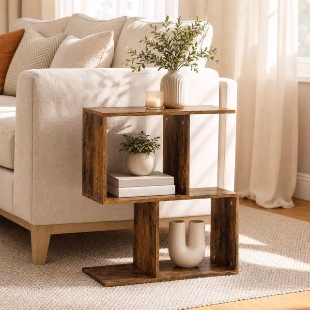 STILVORA Modern Side Table with 4 Compartments in Rustic Brown