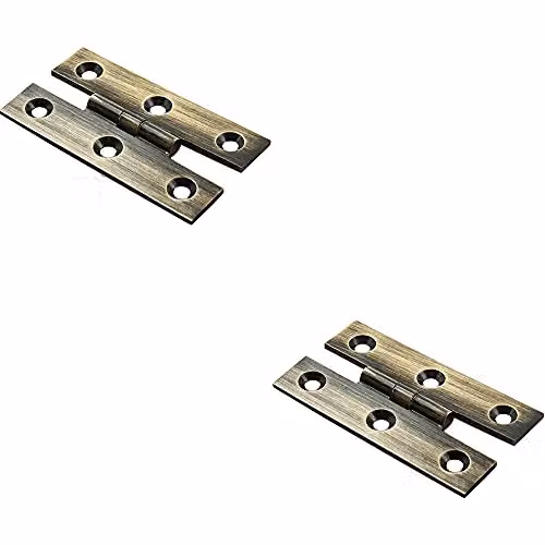 Loops 2 Pack Antique Brass H Pattern Cabinet Hinges W: 63 mm, H: 38 mm, D: 2 mm