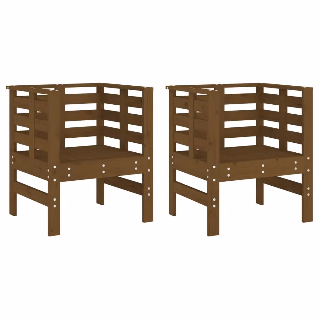 Berkfield Home Rustic Solid Wood Pine Garden Chairs, 2 Pack, Honey Brown, W: 53 cm, D: 53 cm, H: 71 cm – 2
