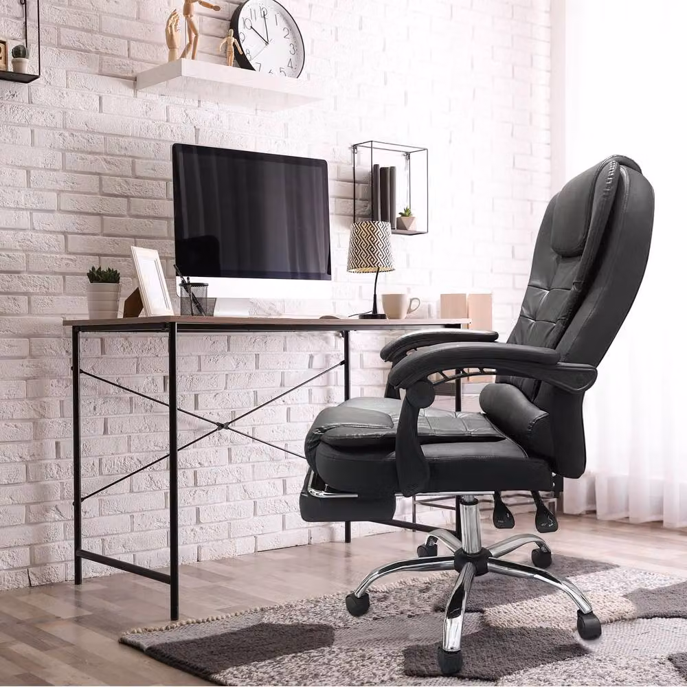 Alivio Black Synthetic Leather Office Massage Chair with 360 Swivel, Footrest, Lumbar Support and Headrest – 6