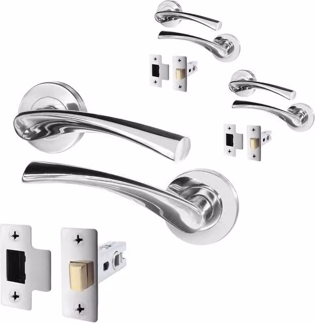 AFIT Novi Range Chrome Internal Twist Door Handles with Latch, 3 Pairs, Silver, W: 15.0 cm x H: 15.0 cm