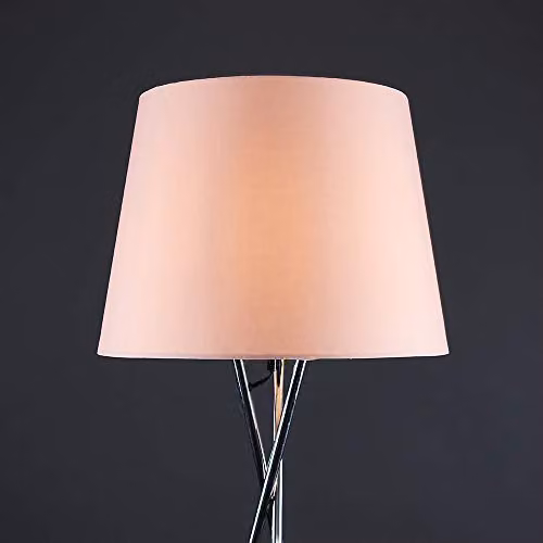 ValueLights Camden Polished Chrome Tripod Floor Lamp with Pink Fabric Tapered Shade, H 138.5 x W 57.0 x D 57.0 cm – 4