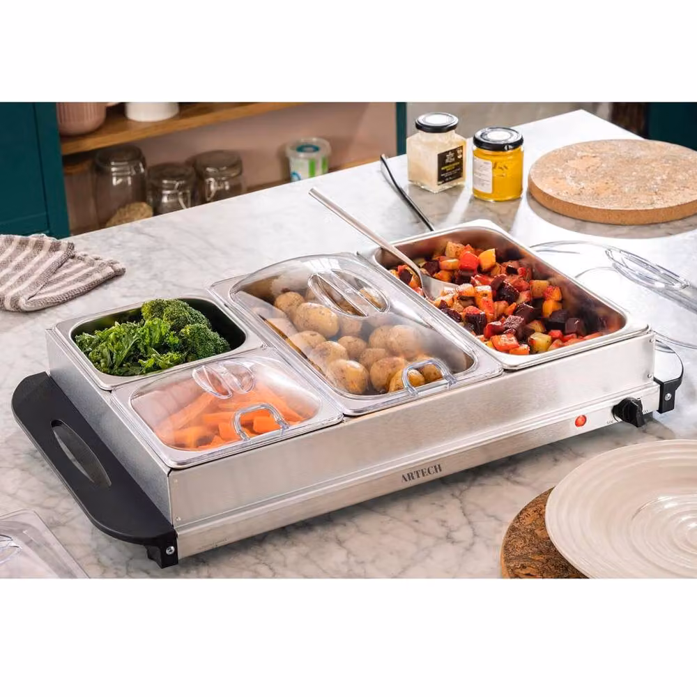 Trendi Electric Buffet Server in Silver with 4 Stainless Steel Trays and Adjustable Temperature Control, W/D/H: 36.5 x 36.5 x 14.0 cm – 2