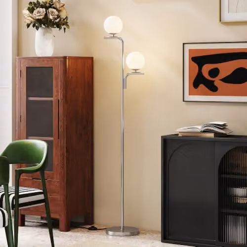 HOMCOM Modern LED Floor Lamp with Sphere Glass Shade and Foot Switch, Silver – 6