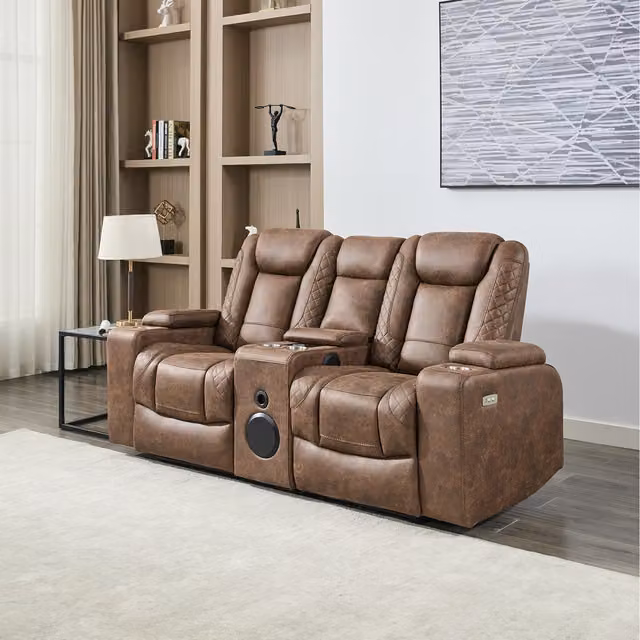 More4Homes Ashton 2 Seater Fabric Auto Recliner Sofa with Console and USB Charging in Brown
