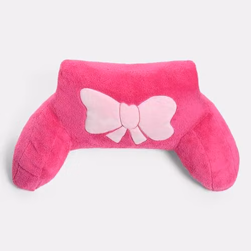 OHS Pink Teddy Fleece Reading Pillow with Embroidered Bow and Back Support for Adults W/D/H: 65 x 40 x 40 cm – 3