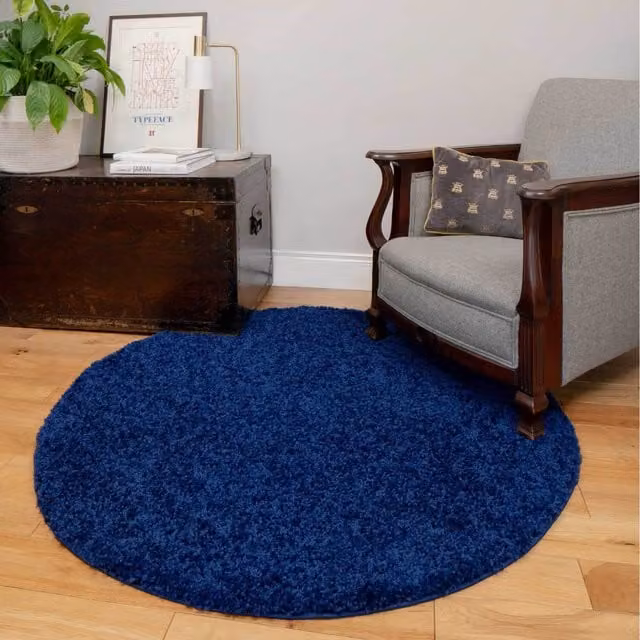 The Rug House Soft Value Navy Blue Shaggy Square Area Rug, W/D: 135 x 135 cm
