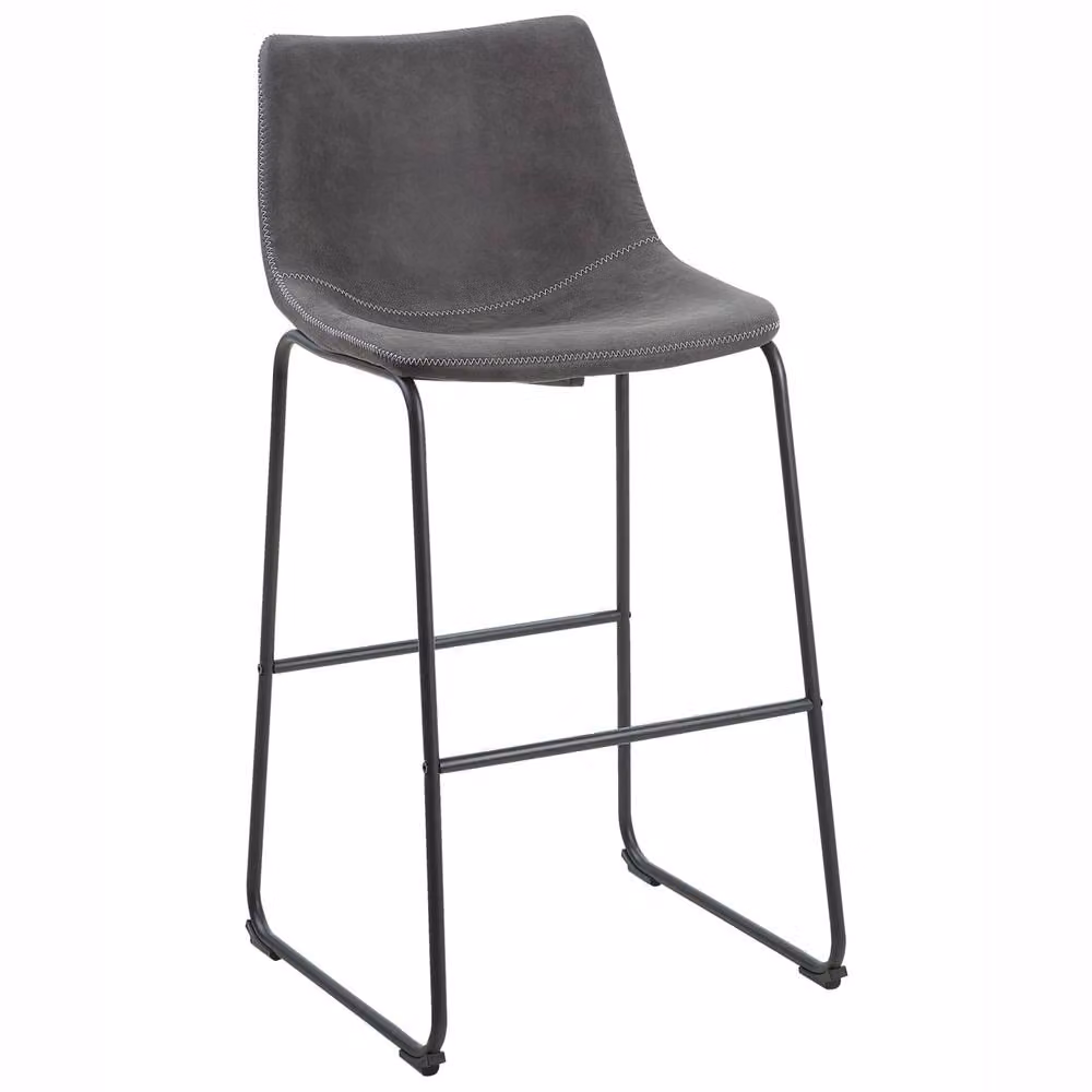 Wyld and Coco Set of 2 Mid-Century Bar Stools in Dark Grey Fabric with Black Metal Legs – 3