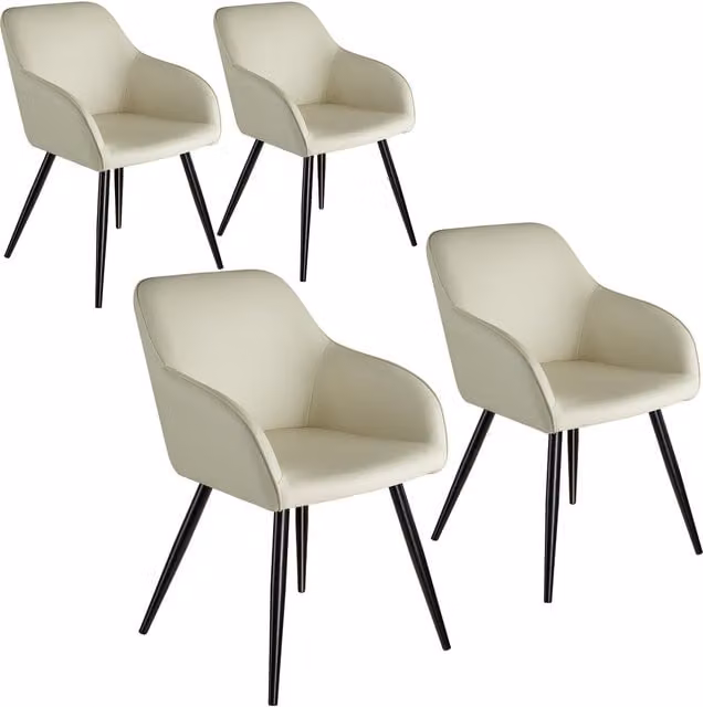 Tectake Set of 4 Modern Fabric Accent Chairs with Armrests in Black and White